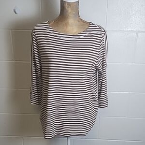 Blair Chocolate & White Striped Tee Shirt 3/4 Laced Sleeve Details